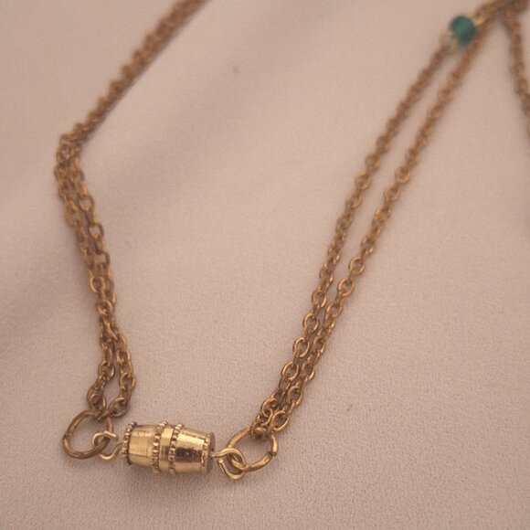 Artisan Double Strand Gold Chain Kazuri Kenyan Ceramic Bead Necklace - Picture 5 of 6